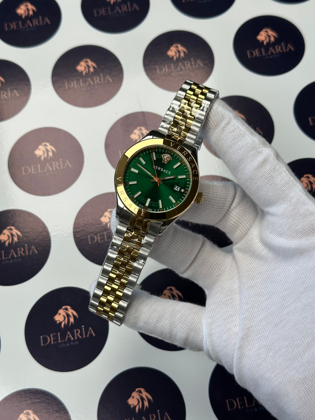 Versace 42 mm Green Dial Gold-Silver Jubile