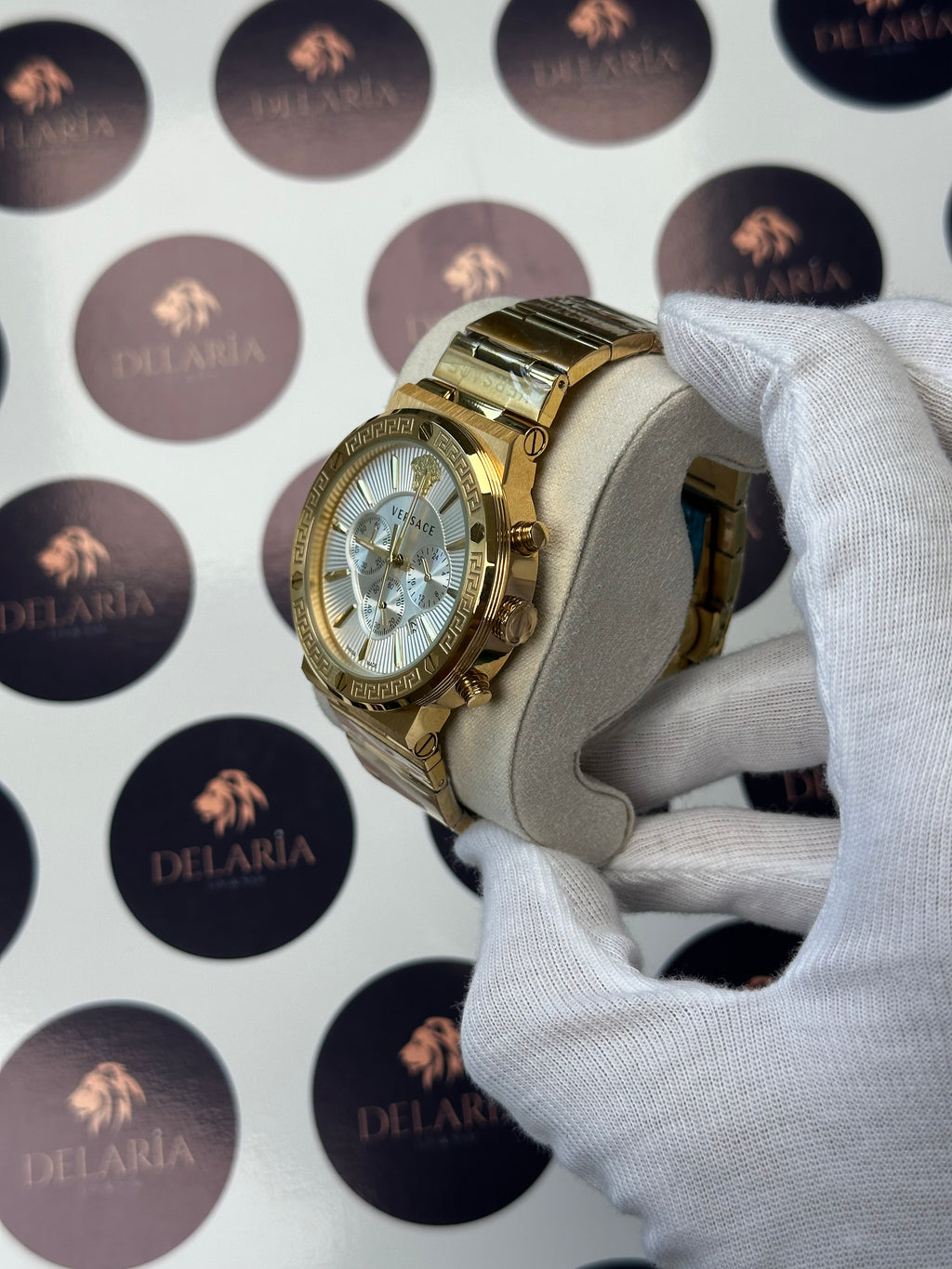 VERSACE 43 MM CHRONOGRAPH WHITE DIAL GOLD
