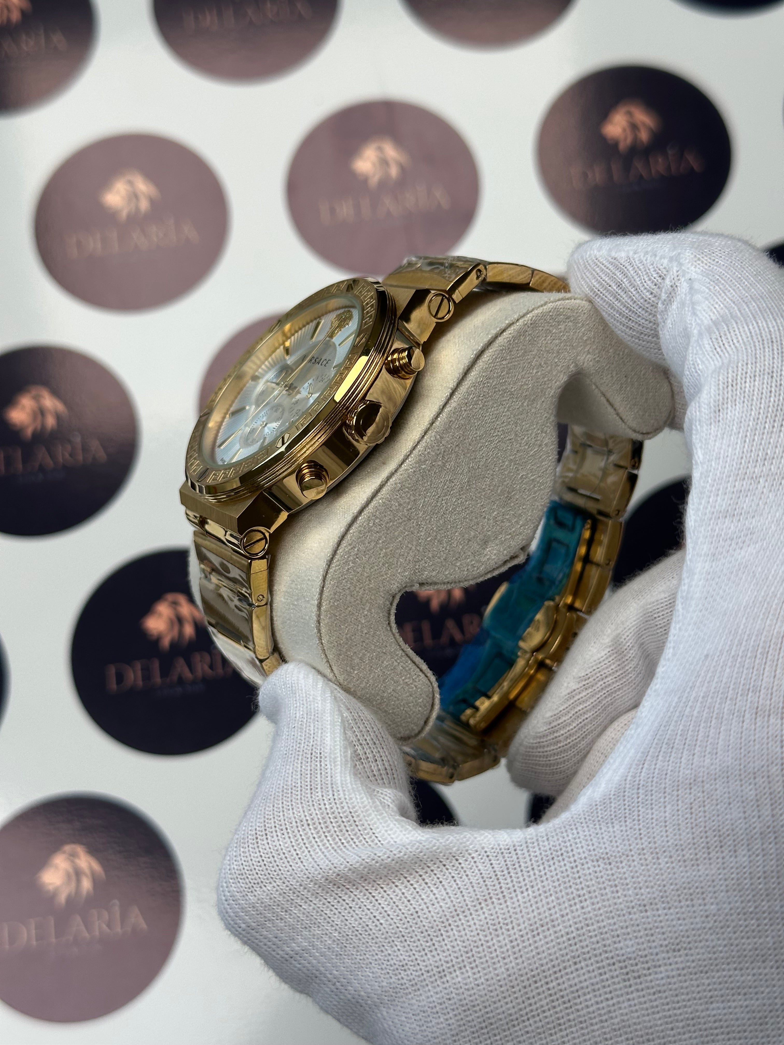 VERSACE 43 MM CHRONOGRAPH WHITE DIAL GOLD