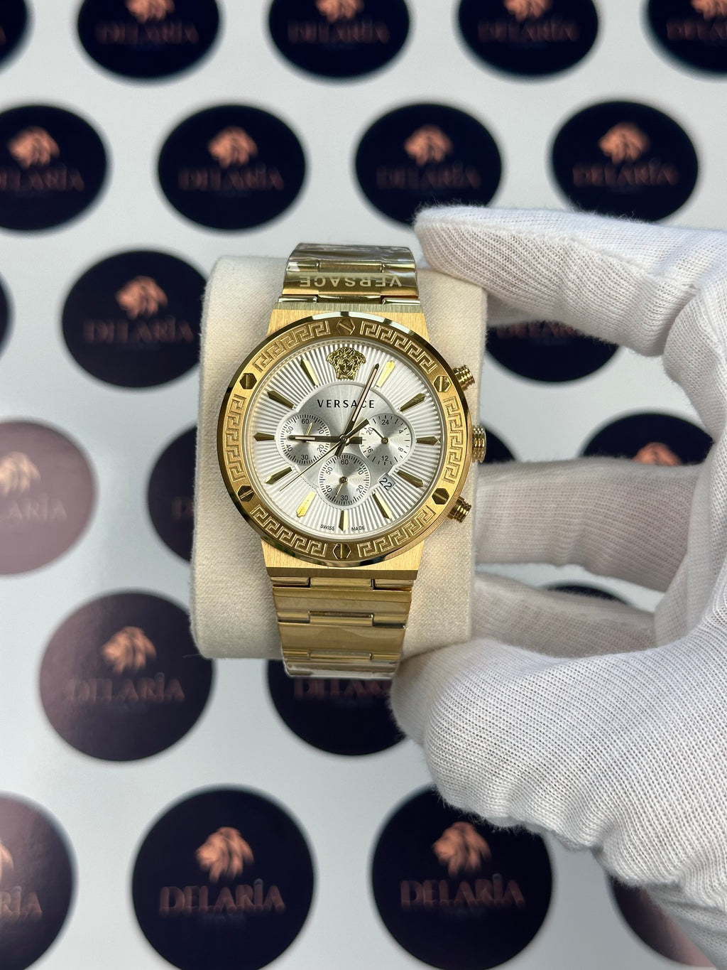 VERSACE 43 MM CHRONOGRAPH WHITE DIAL GOLD
