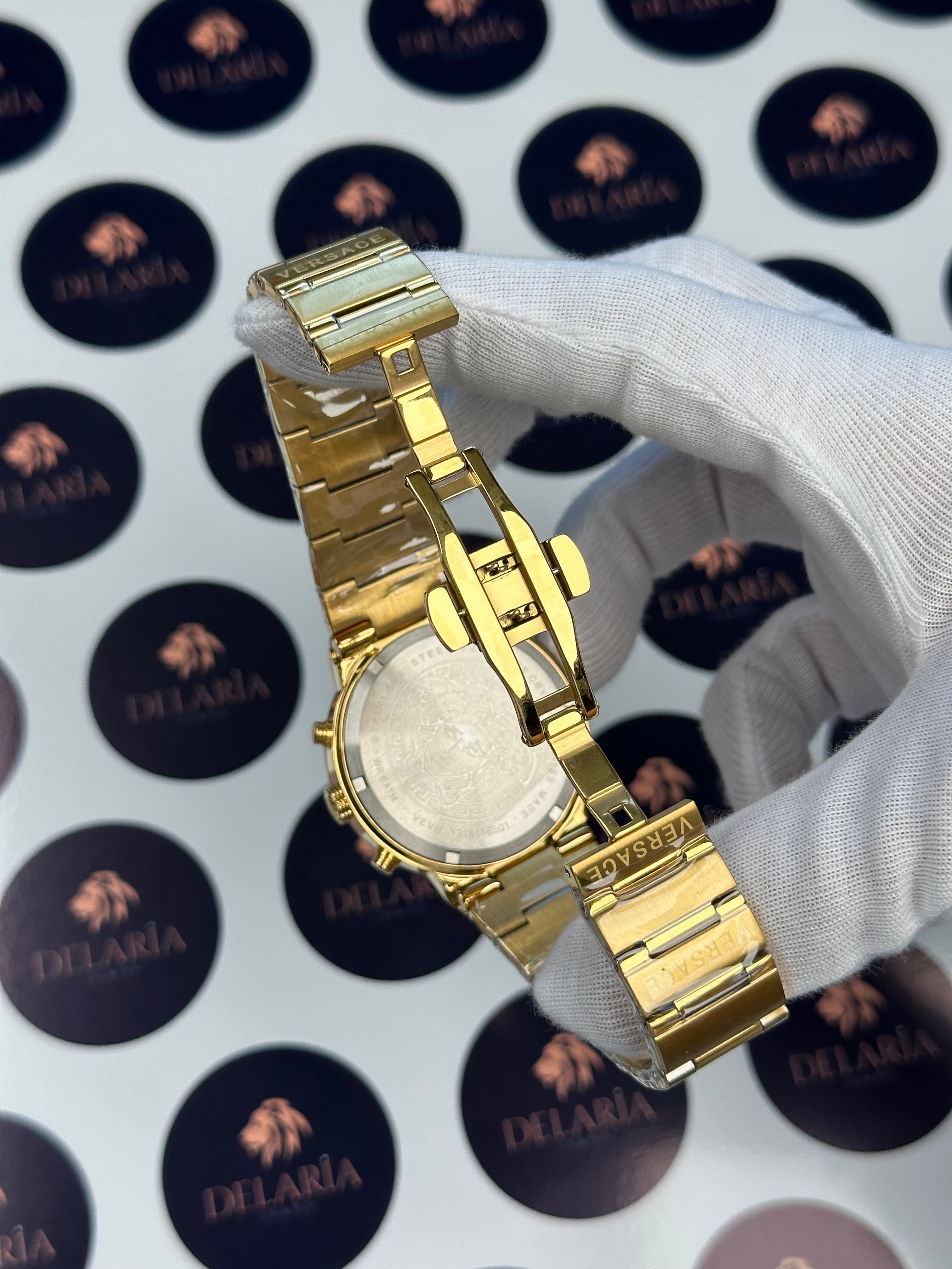 VERSACE 43 MM CHRONOGRAPH WHITE DIAL GOLD