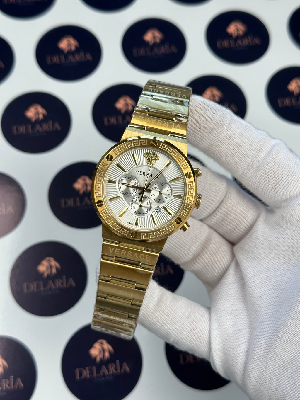 VERSACE 43 MM CHRONOGRAPH WHITE DIAL GOLD