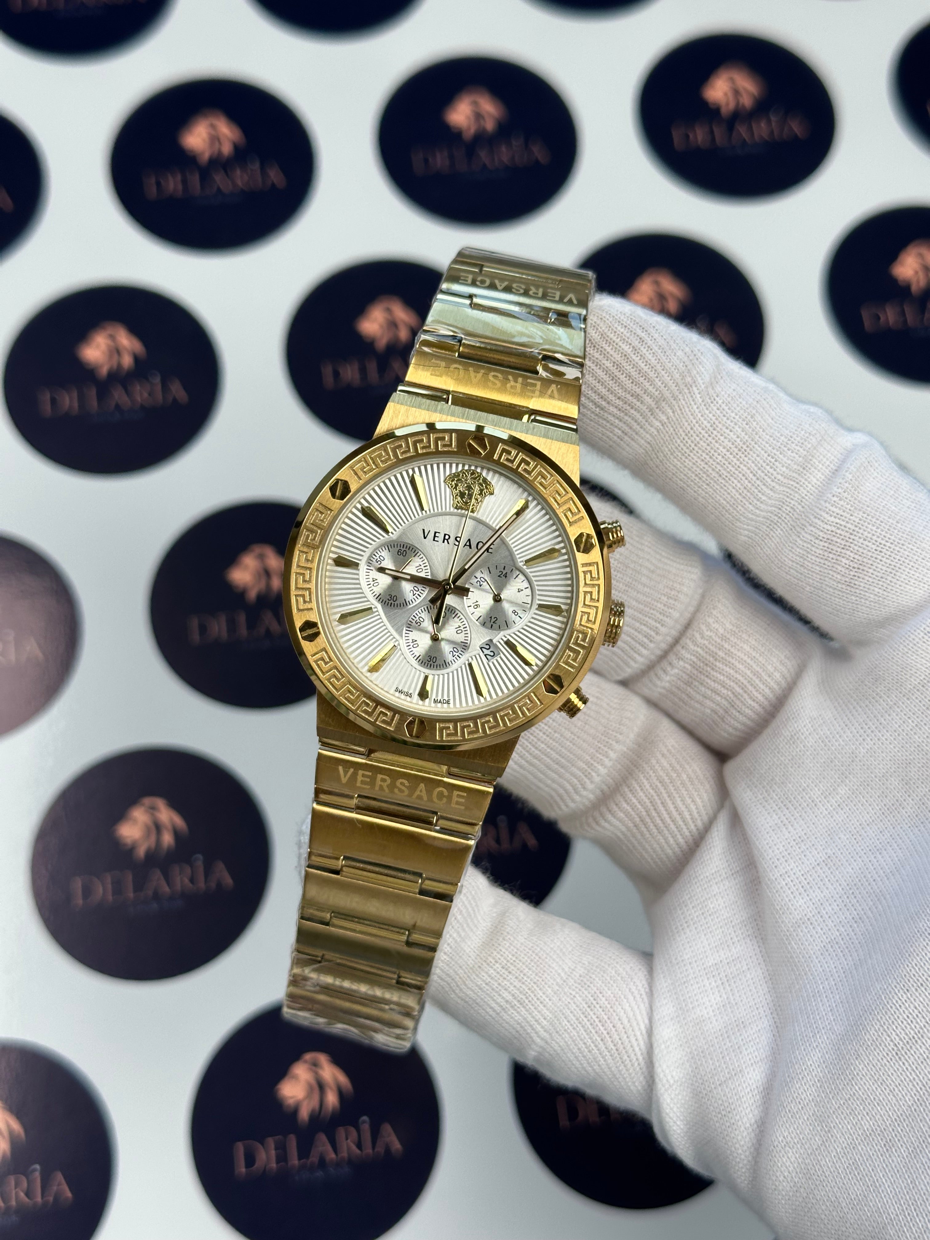 VERSACE 43 MM CHRONOGRAPH WHITE DIAL GOLD