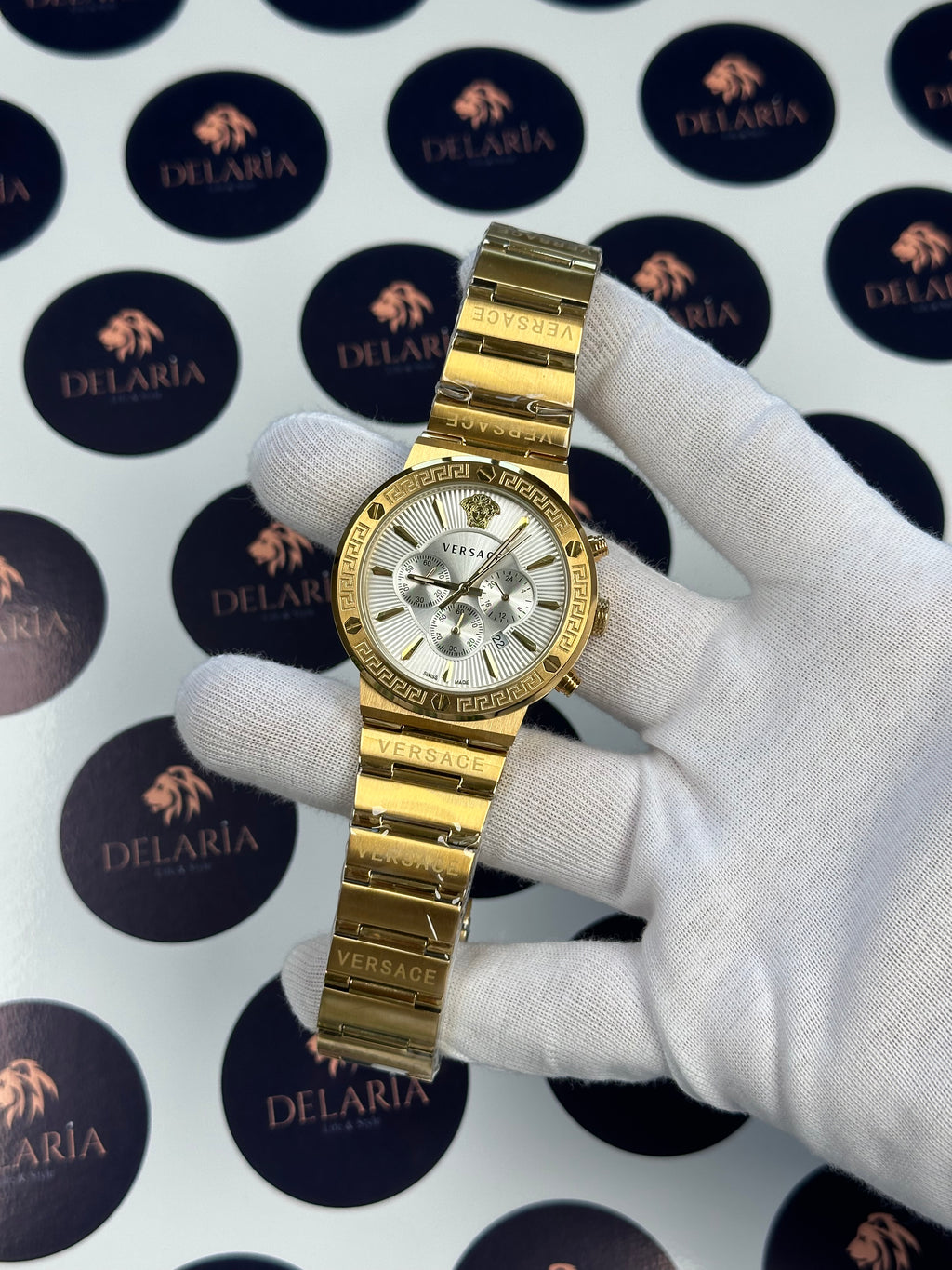 VERSACE 43 MM CHRONOGRAPH WHITE DIAL GOLD