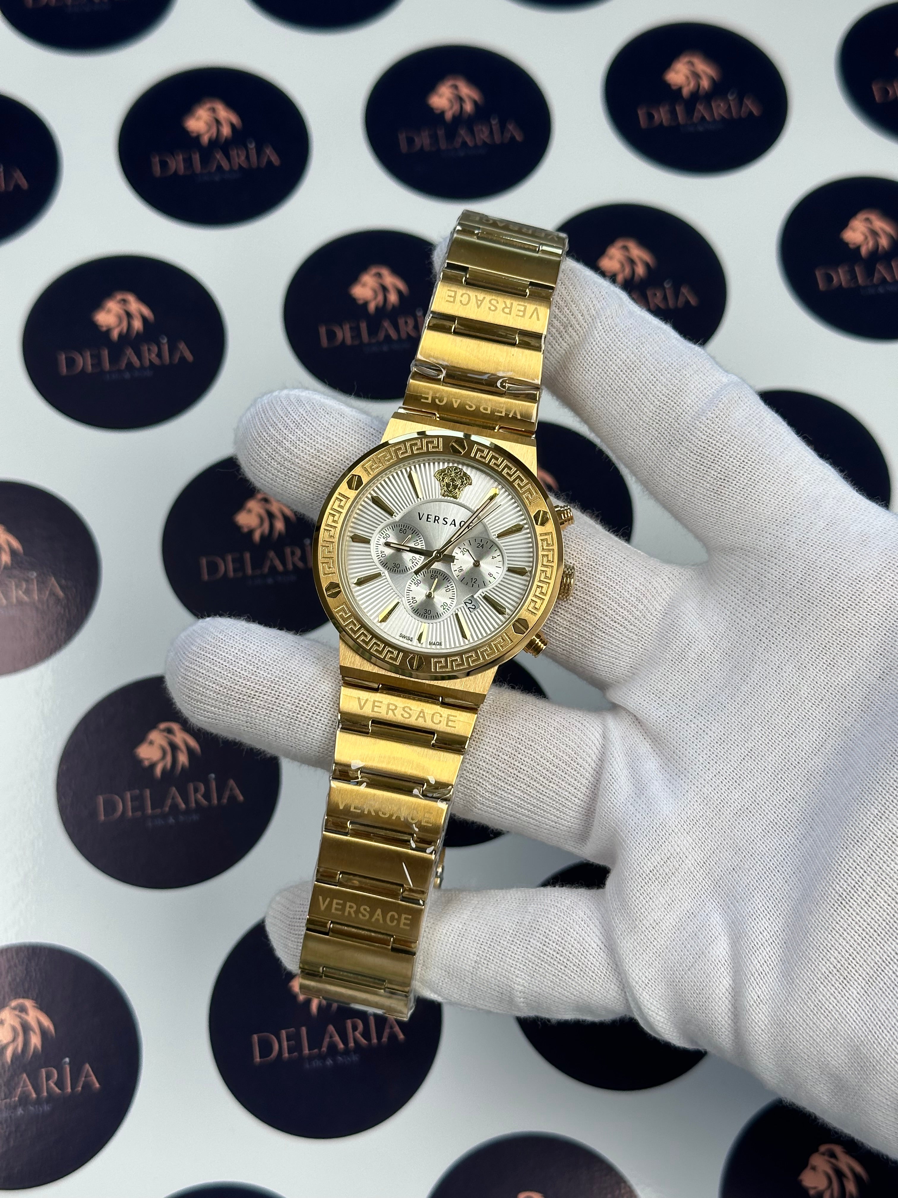 VERSACE 43 MM CHRONOGRAPH WHITE DIAL GOLD