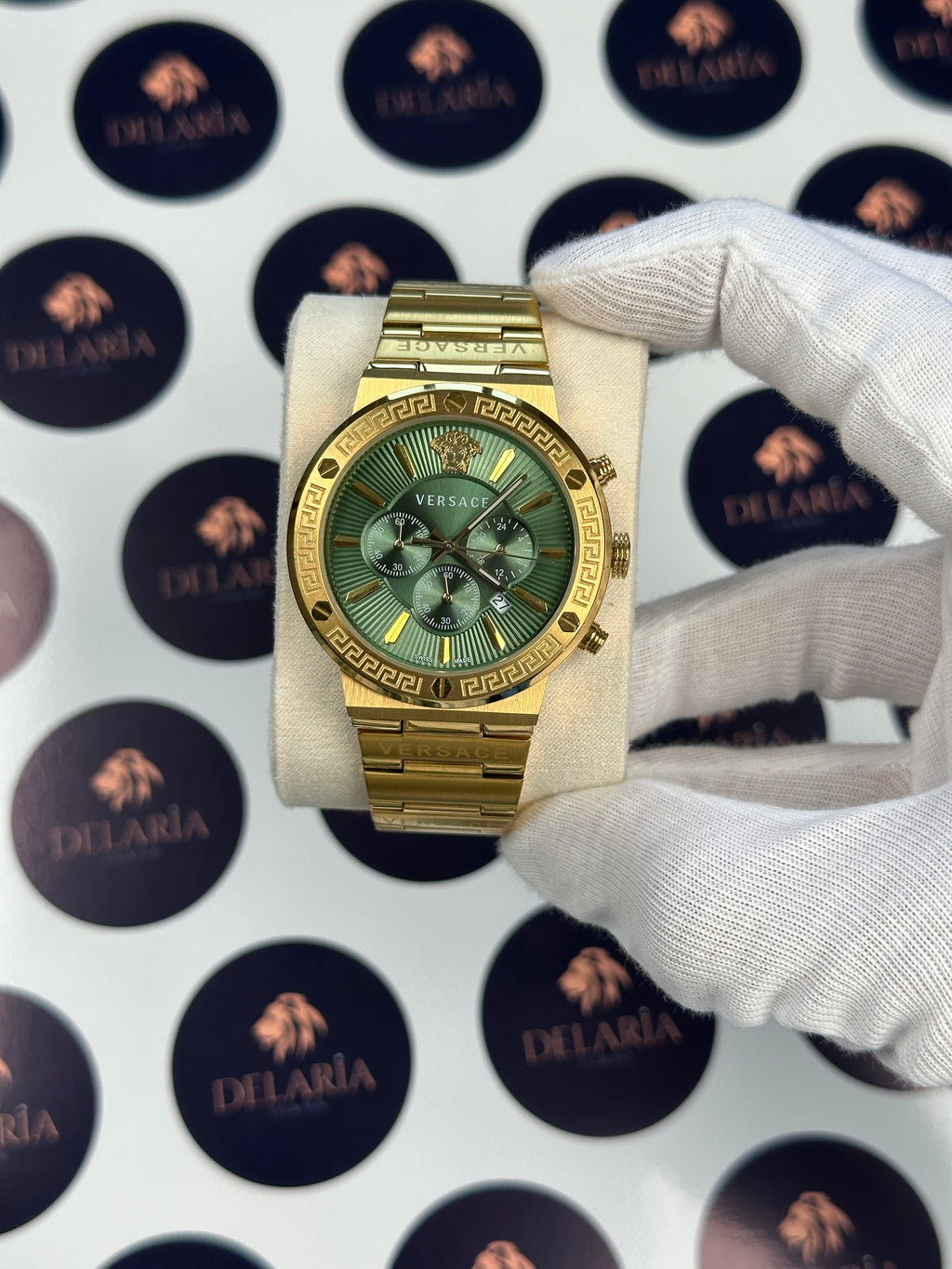 VERSACE 43 MM CHRONOGRAPH GREEN DIAL GOLD