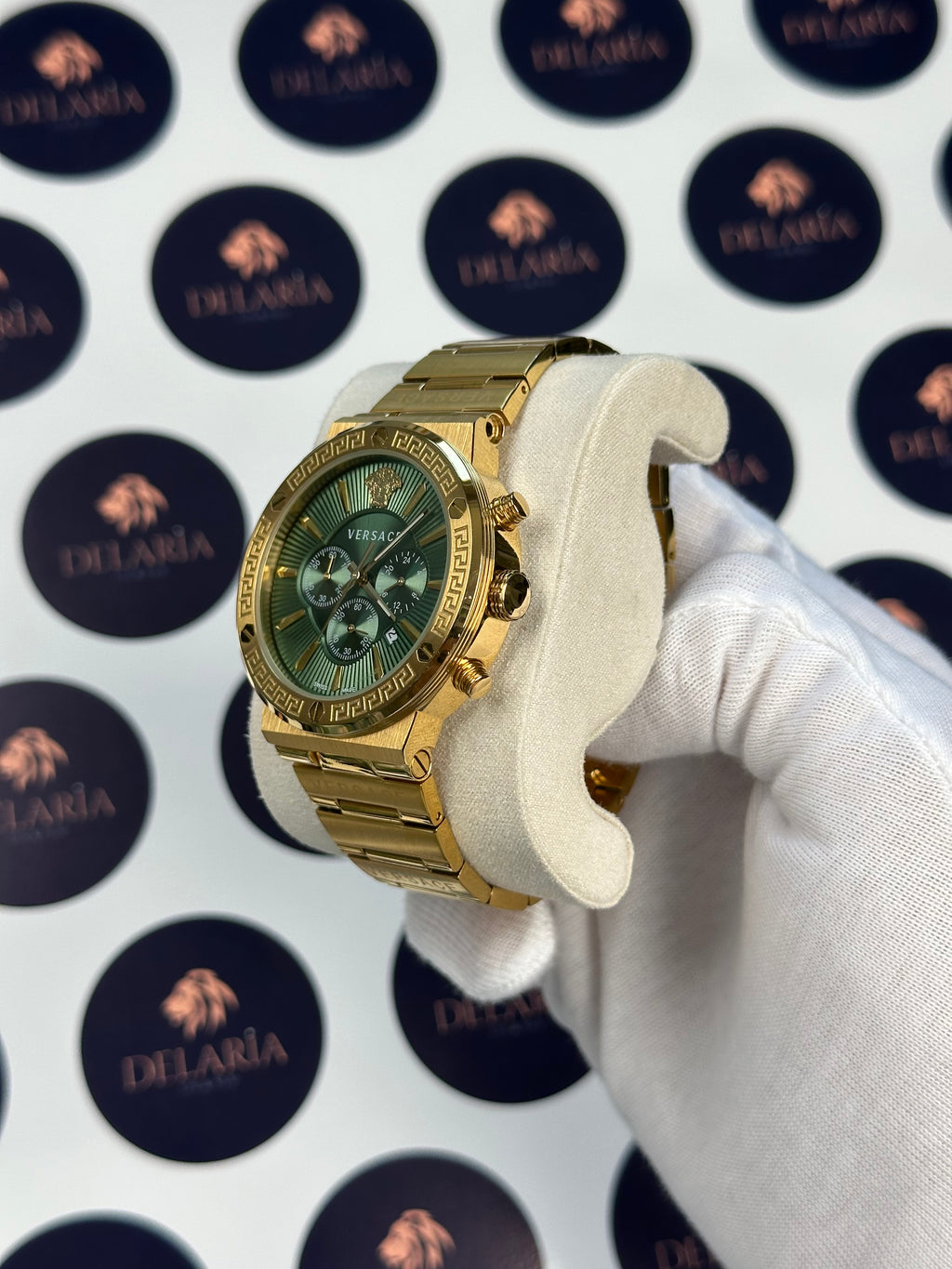 VERSACE 43 MM CHRONOGRAPH GREEN DIAL GOLD