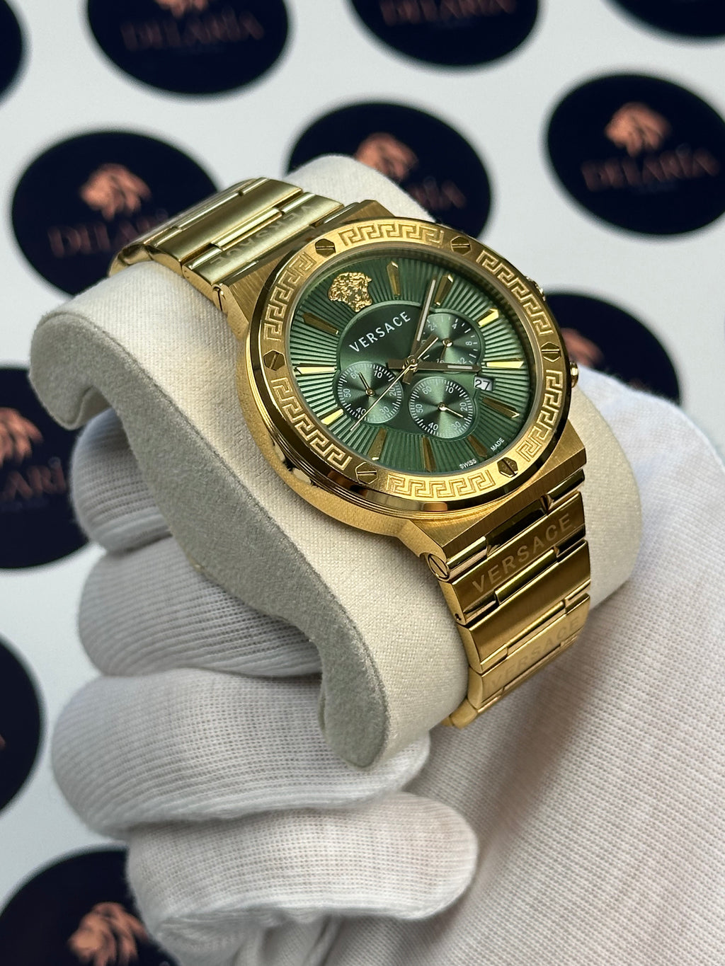 VERSACE 43 MM CHRONOGRAPH GREEN DIAL GOLD