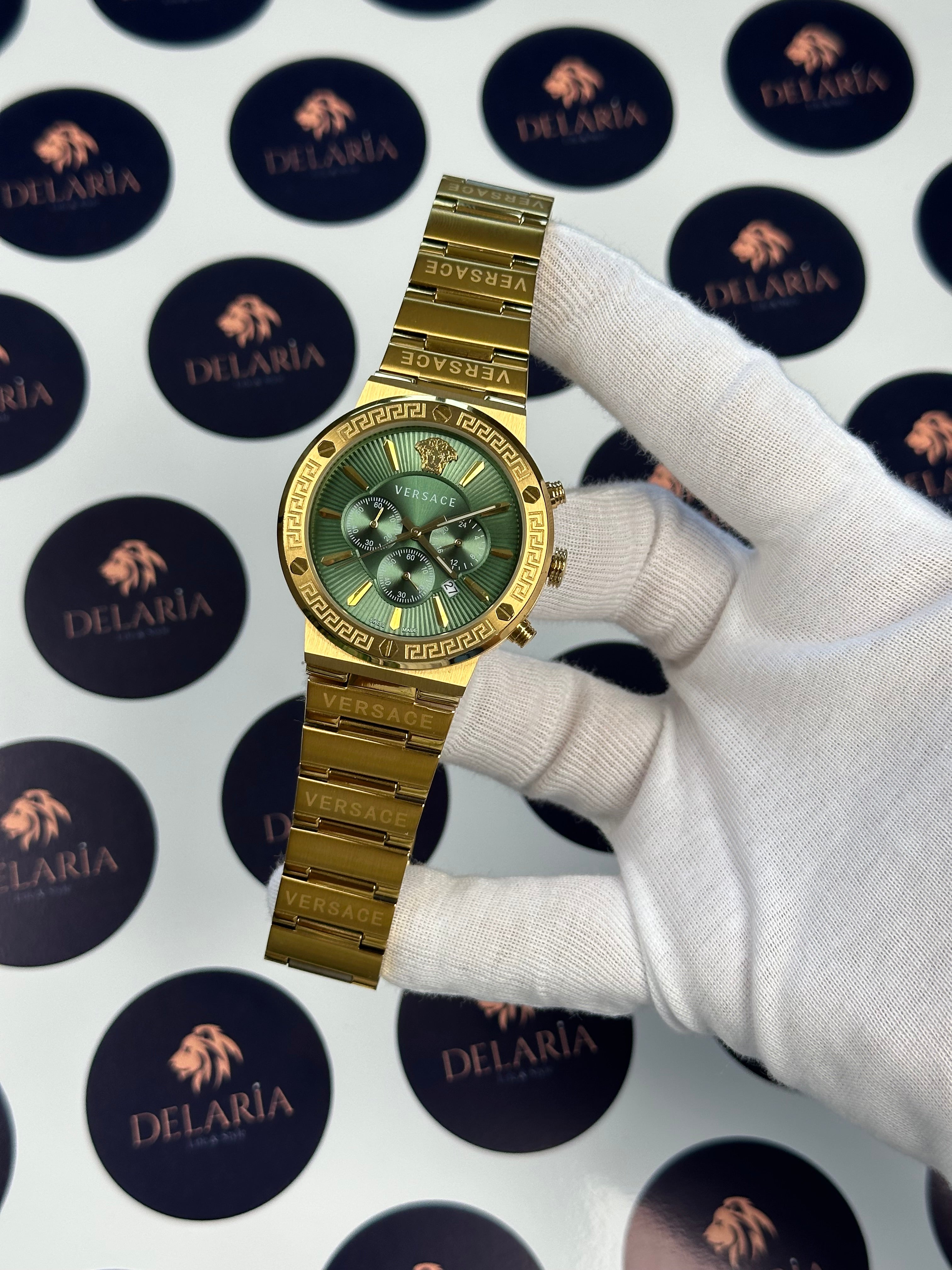 VERSACE 43 MM CHRONOGRAPH GREEN DIAL GOLD