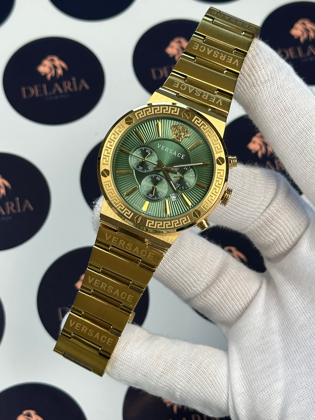 VERSACE 43 MM CHRONOGRAPH GREEN DIAL GOLD