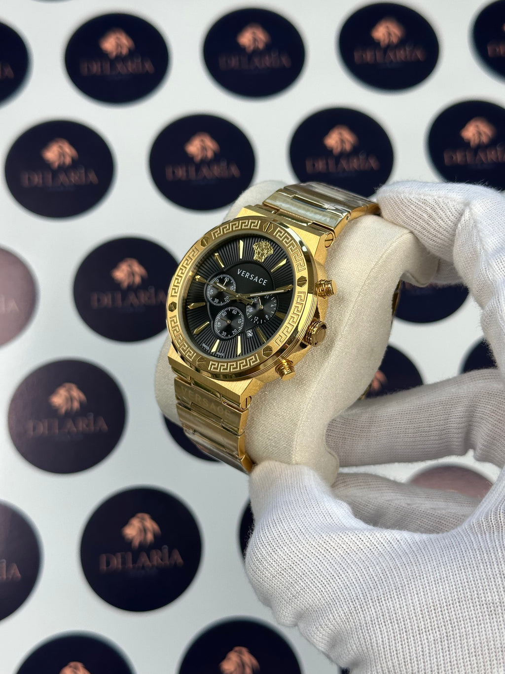 VERSACE 43 MM CHRONOGRAPH BLACK DIAL GOLD