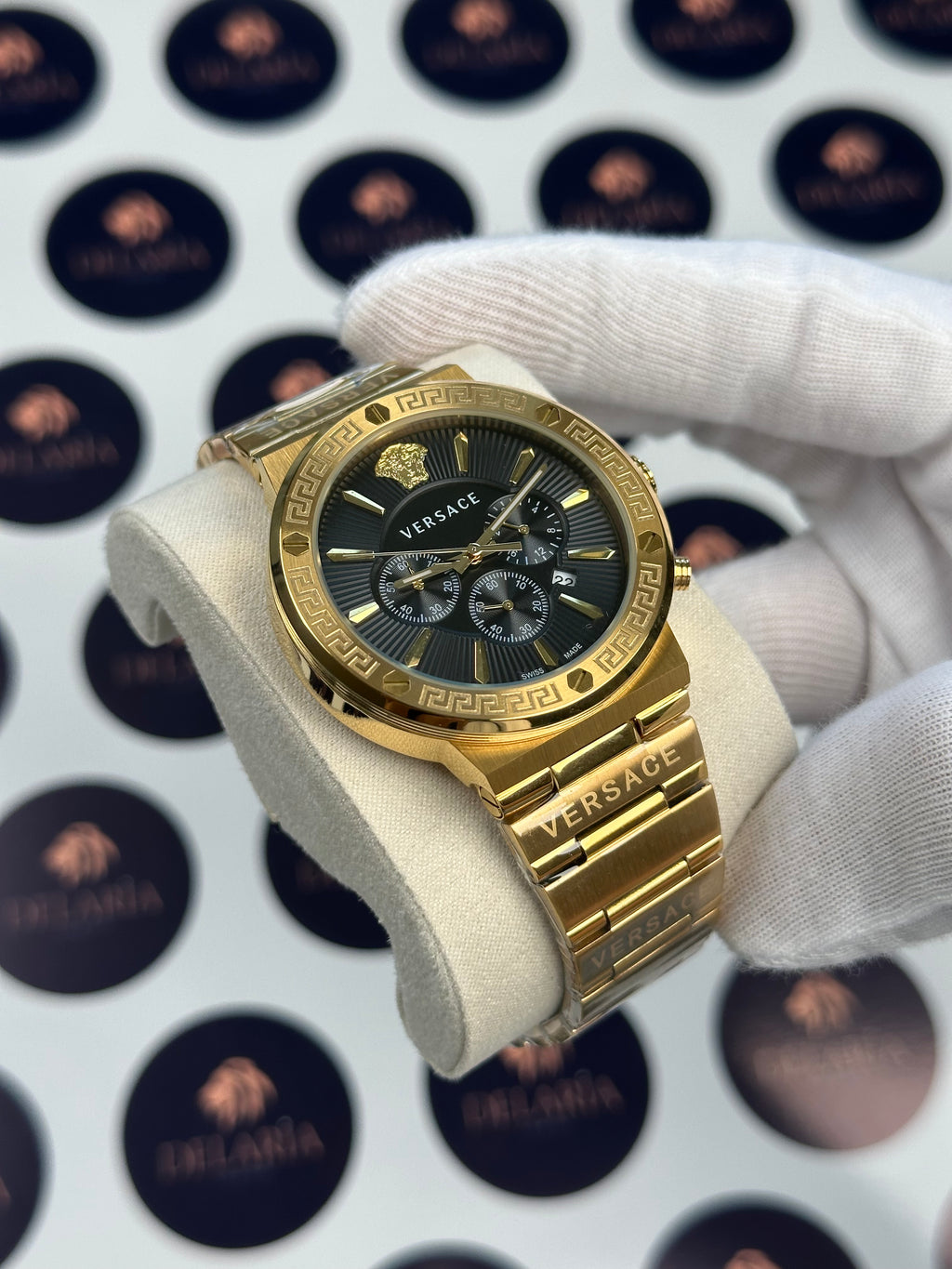 VERSACE 43 MM CHRONOGRAPH BLACK DIAL GOLD