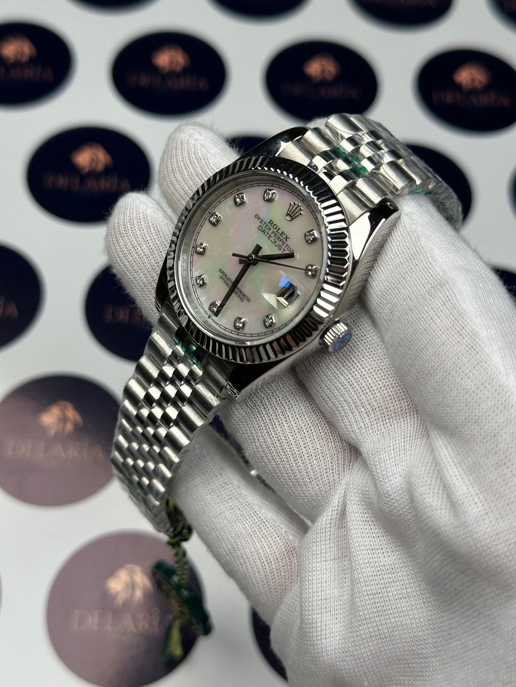 ROLEX DATEJUST 41 MM PEARL WHITE DIAL DIAMOND INDEX SILVER JUBILE