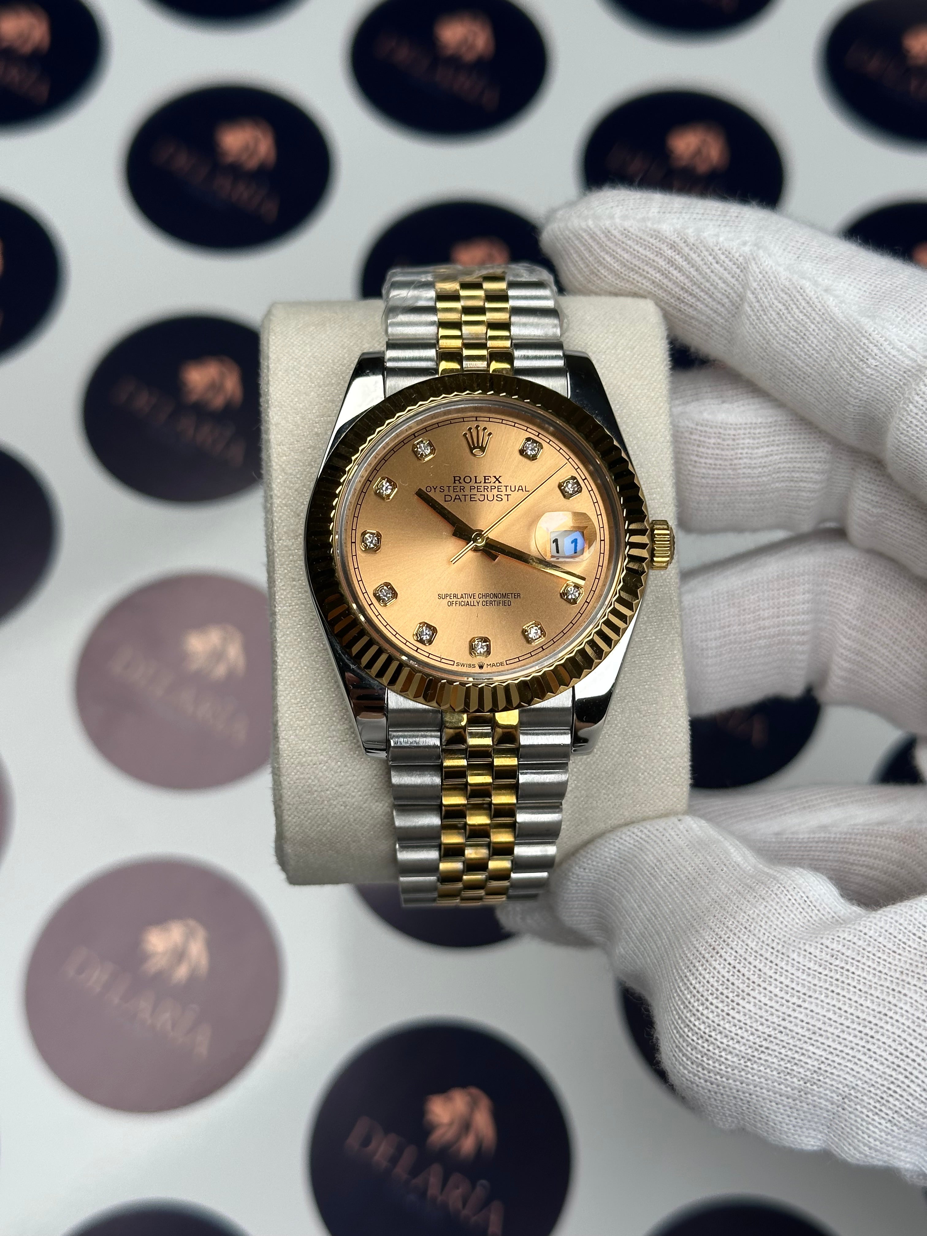 ROLEX DATEJUST 41 MM GOLD DIAL DIAMOND INDEX GOLD-SILVER JUBILE