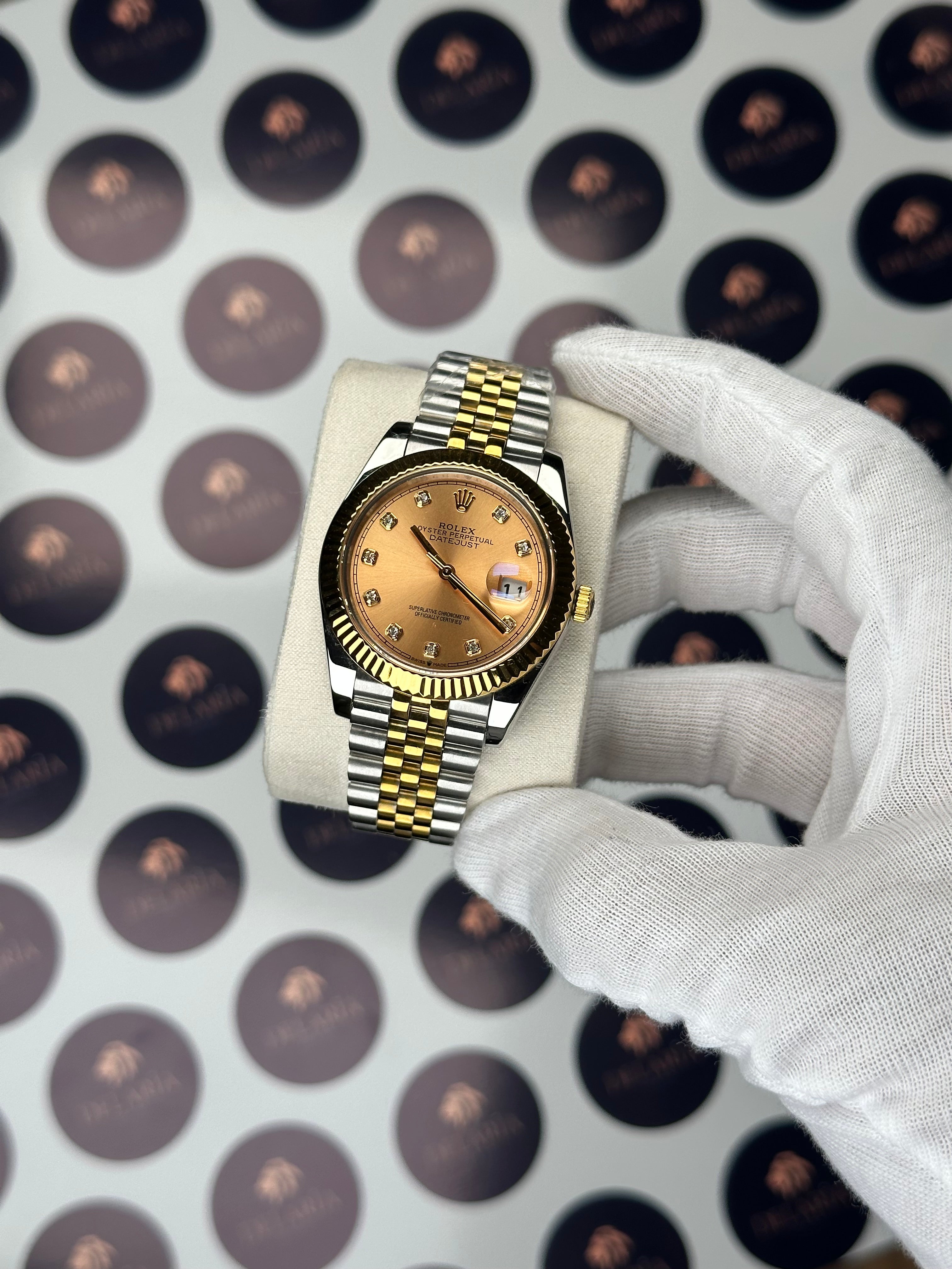 ROLEX DATEJUST 41 MM GOLD DIAL DIAMOND INDEX GOLD-SILVER JUBILE