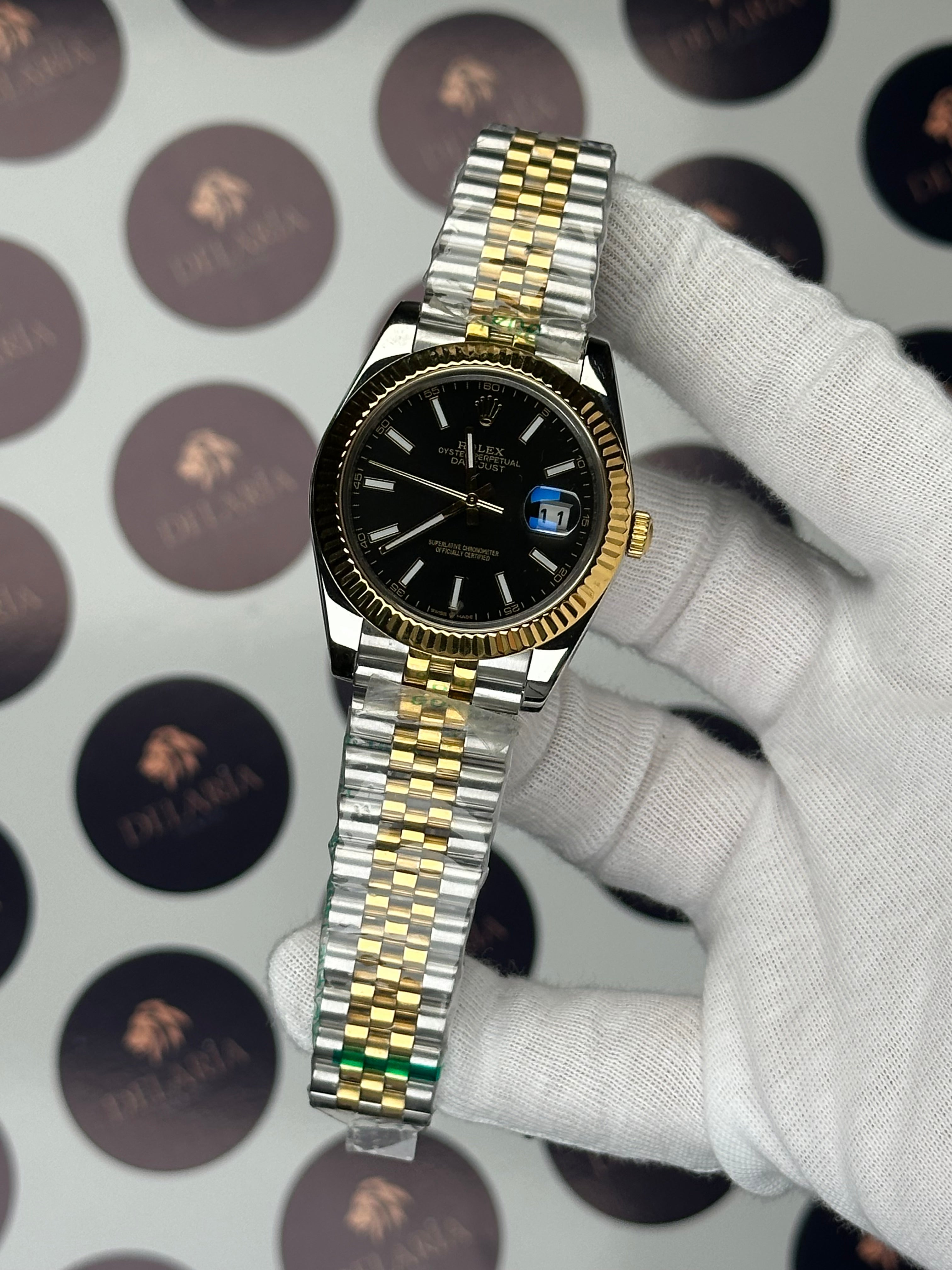 ROLEX DATEJUST 41 MM BLACK DIAL GOLD-SILVER JUBILE