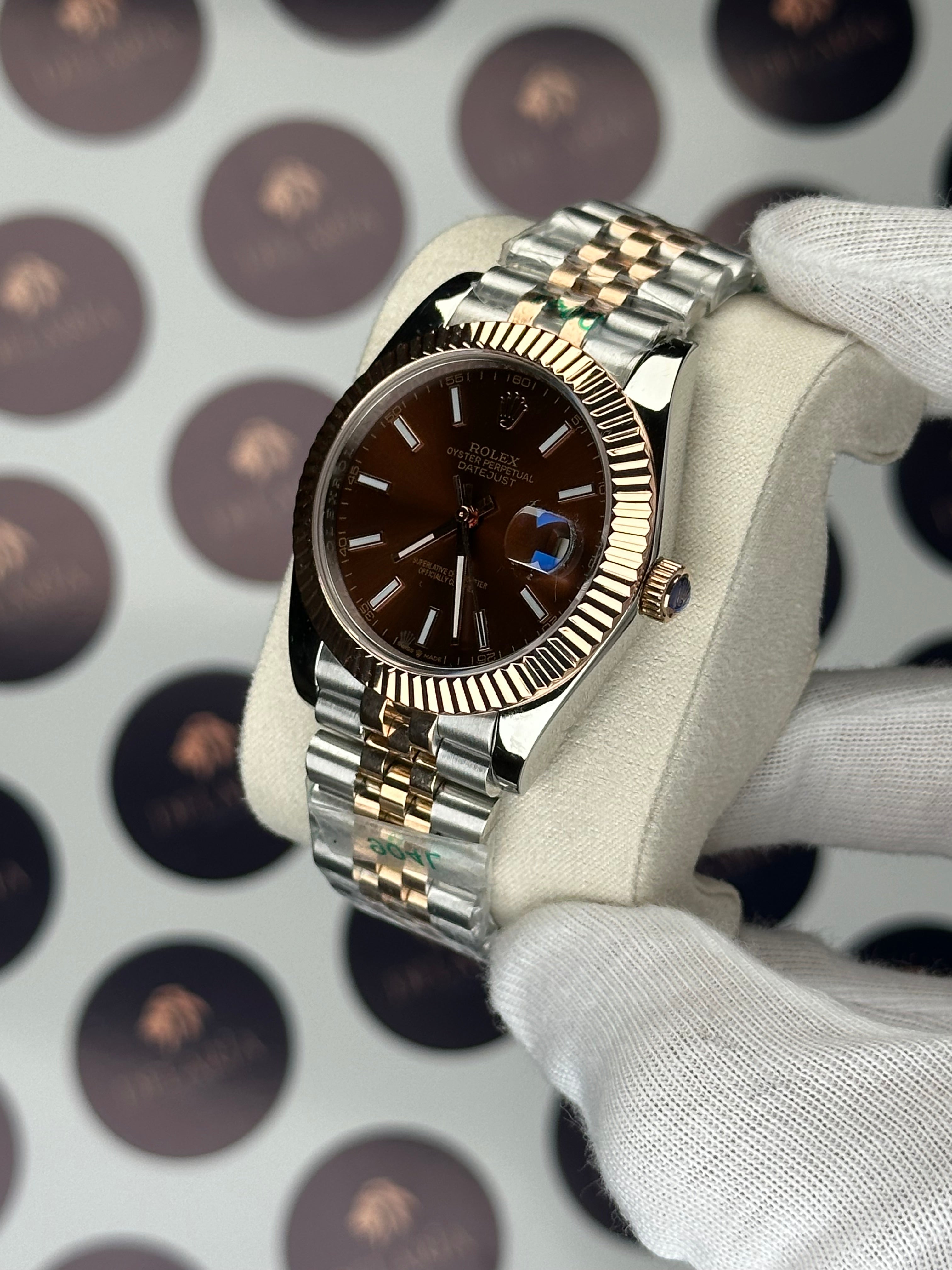 ROLEX DATEJUST 41 MM CHOCOLATE DIAL ROSE-SILVER JUBILE